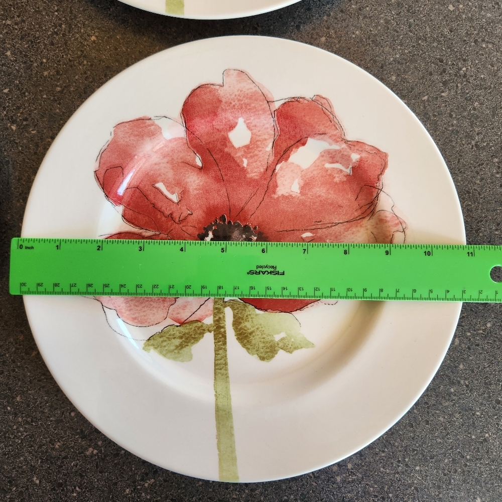 12 Royal Stafford Burlsem Red Poppy Flower Plates 6 Dinner & 6 salad. - Picture 4 of 6
